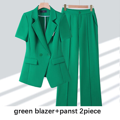 Fukszia női öltöny szettek Nyári vékony, rövid ujjú dzseki formális munkanadrág 2 részes irodai ruhák 2024 együttesek pantalonok