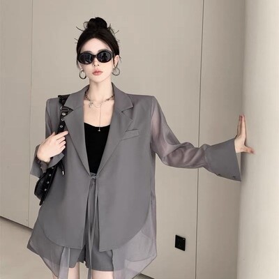 Vasaras jauns dobs saules aizsardzības šifona krekls, platas bikses divdaļīgs komplekts Elegants sieviešu bikšu komplekts biroja tērpi