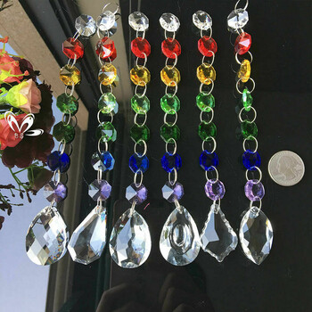 1PC Chakra Rainbow Crystal Prisms Sun Catcher Рейки Висулка Част от полилей Фън Шуй Кристална гирлянда Каскада Домашен висящ декор