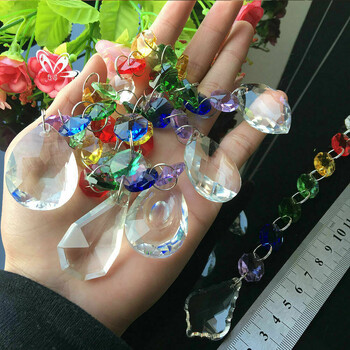 1PC Chakra Rainbow Crystal Prisms Sun Catcher Рейки Висулка Част от полилей Фън Шуй Кристална гирлянда Каскада Домашен висящ декор