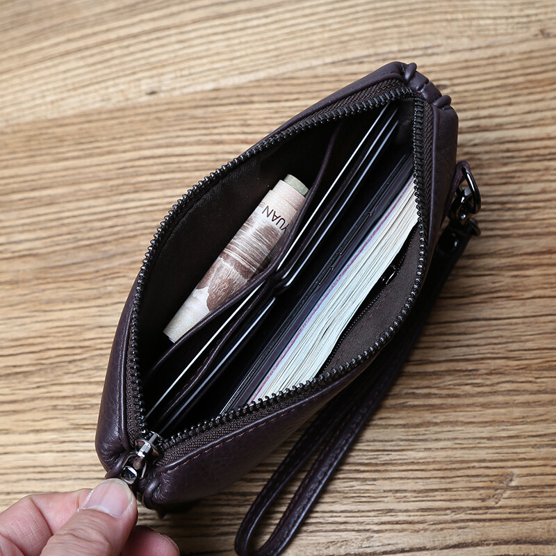 NZPJ kožni muškarac za slobodno vrijeme s dugom torbicom, mekom kožom, patentnim zatvaračem na ruci, slojem držača za novac, torbicom za kreditne kartice od kravlje kože, torbicom za mobitel