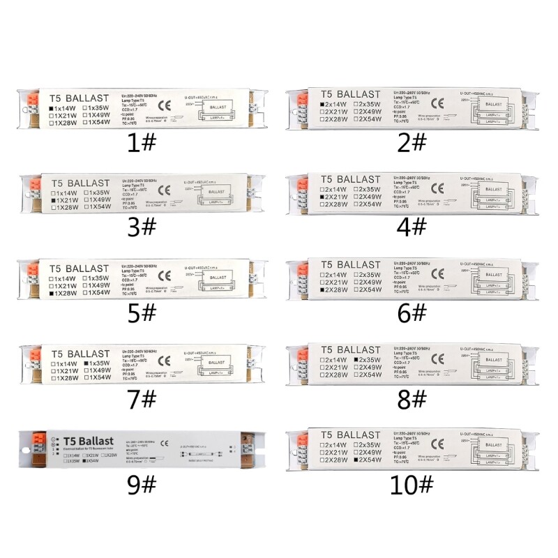 Plačios įtampos T5 elektroninio balasto liuminescencinių lempų balastai 220–240 V plačios įtampos momentinio paleidimo balastai, skirti gabenimui