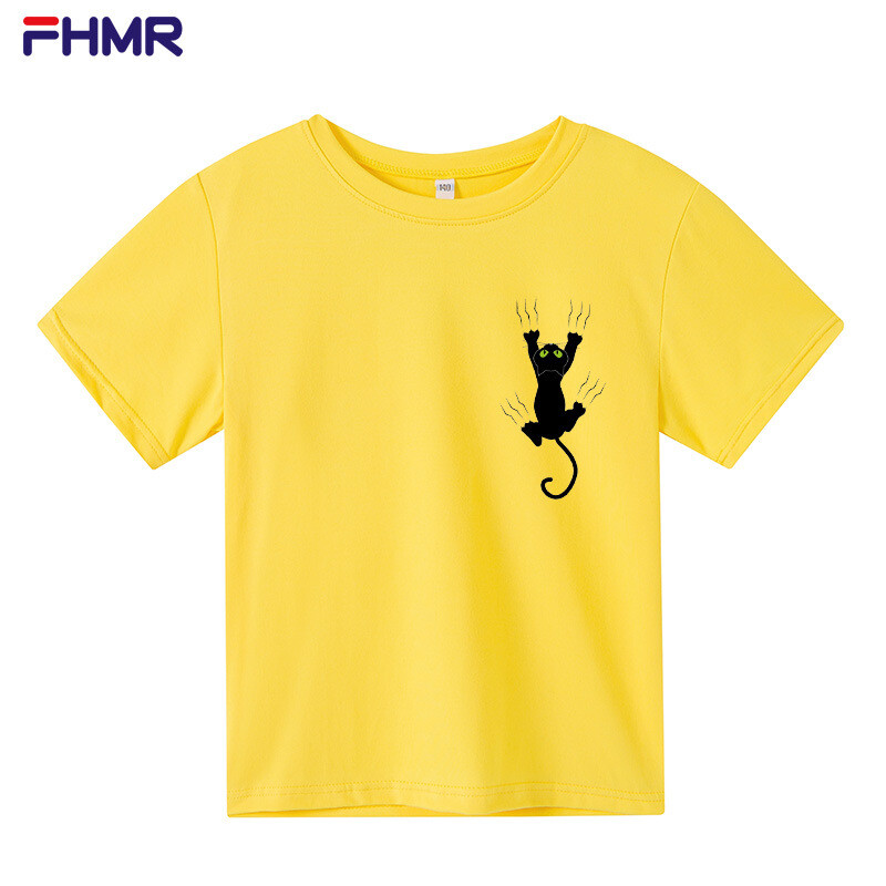 Ljeto 2022. Dječaci Djevojčice Bijela majica kratkih rukava Nova široka pamučna odjeća Top s printom mačića