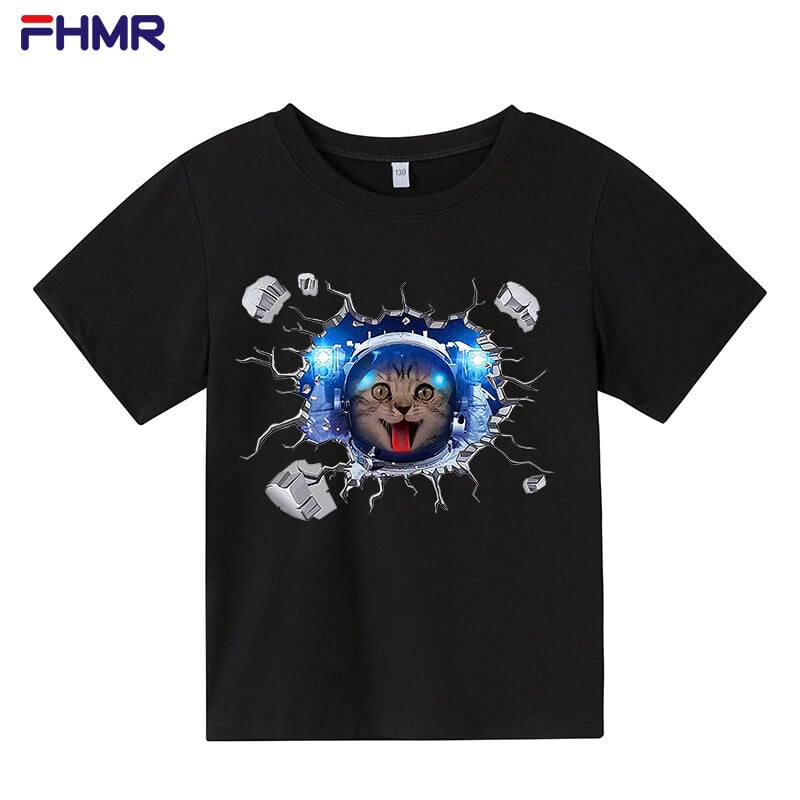 Ljeto 2022. Dječaci Djevojčice Bijela majica kratkih rukava Nova široka pamučna odjeća Top s printom mačića