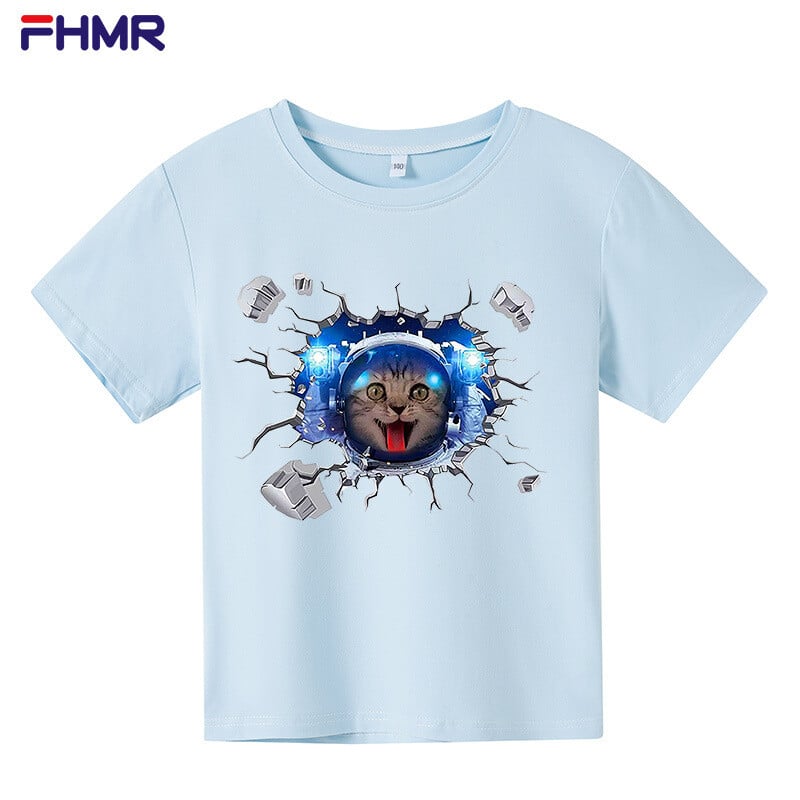 Ljeto 2022. Dječaci Djevojčice Bijela majica kratkih rukava Nova široka pamučna odjeća Top s printom mačića