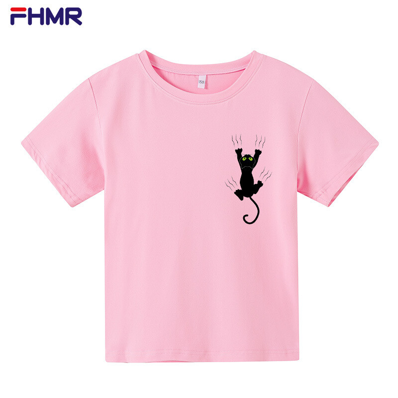 Ljeto 2022. Dječaci Djevojčice Bijela majica kratkih rukava Nova široka pamučna odjeća Top s printom mačića