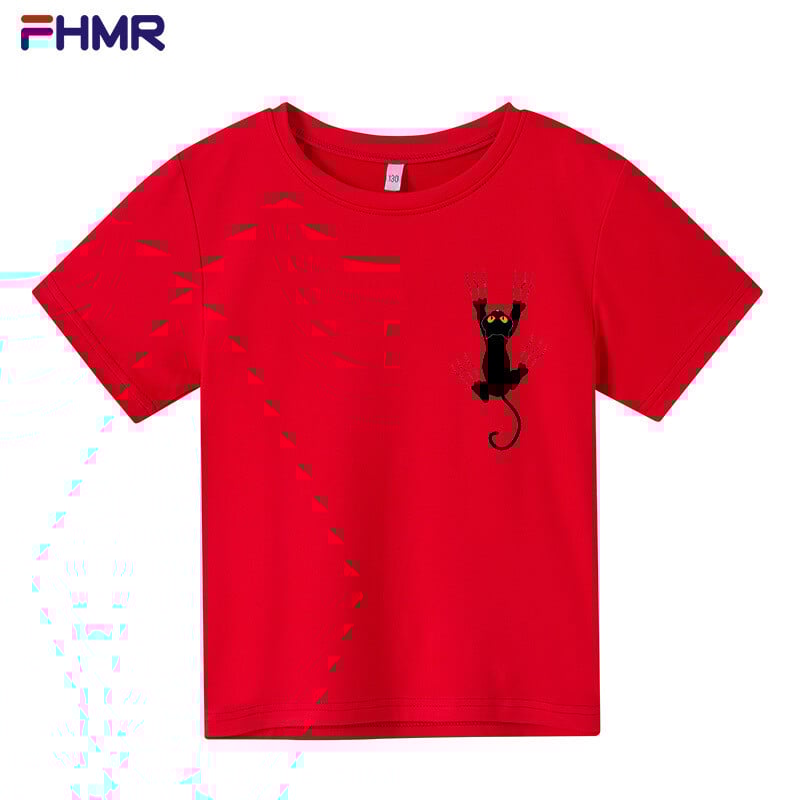 Ljeto 2022. Dječaci Djevojčice Bijela majica kratkih rukava Nova široka pamučna odjeća Top s printom mačića