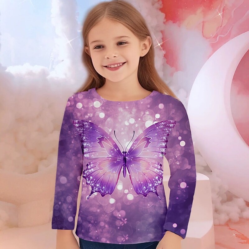 2024. ősz, új lányok rajzfilm macska 3D nyomtatással, édes és aranyos hosszú ujjú póló közepes és nagy gyerekeknek