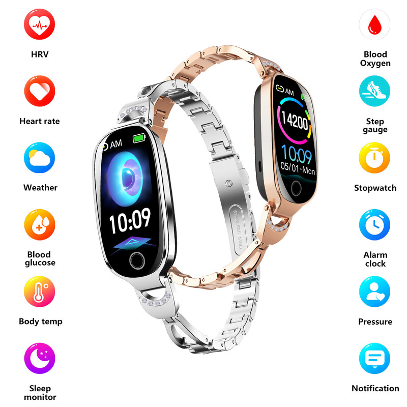 F81 Smart Watch Blood Sugar Blood Pressure Heart Rate Temperature Monitoring Pedometer Call Reminder Women`s Health Sports Bracelet