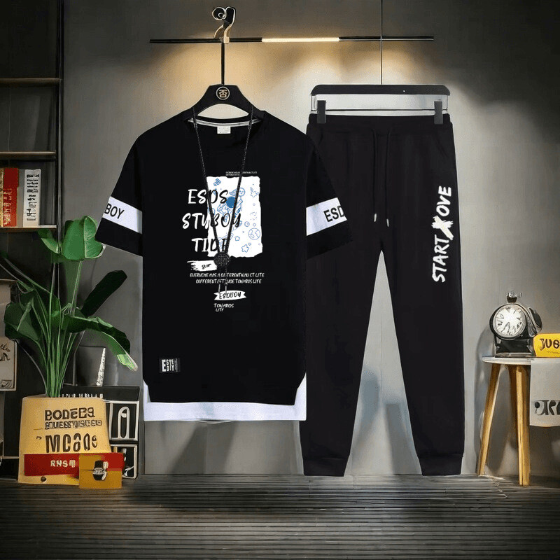 Vasaras ikdienas sporta kostīmi ar īsām piedurknēm Vīriešu modes modes zīmols Pusaudžiem Junioru vidusskolēniem Vasaras izskatīgs vīriešu apģērbs