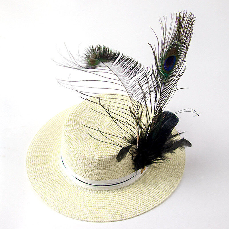 Pávatollas hajcsat Bohém indiai cilinderes hajkiegészítők Feather Corsage Hat virágos hajkiegészítők