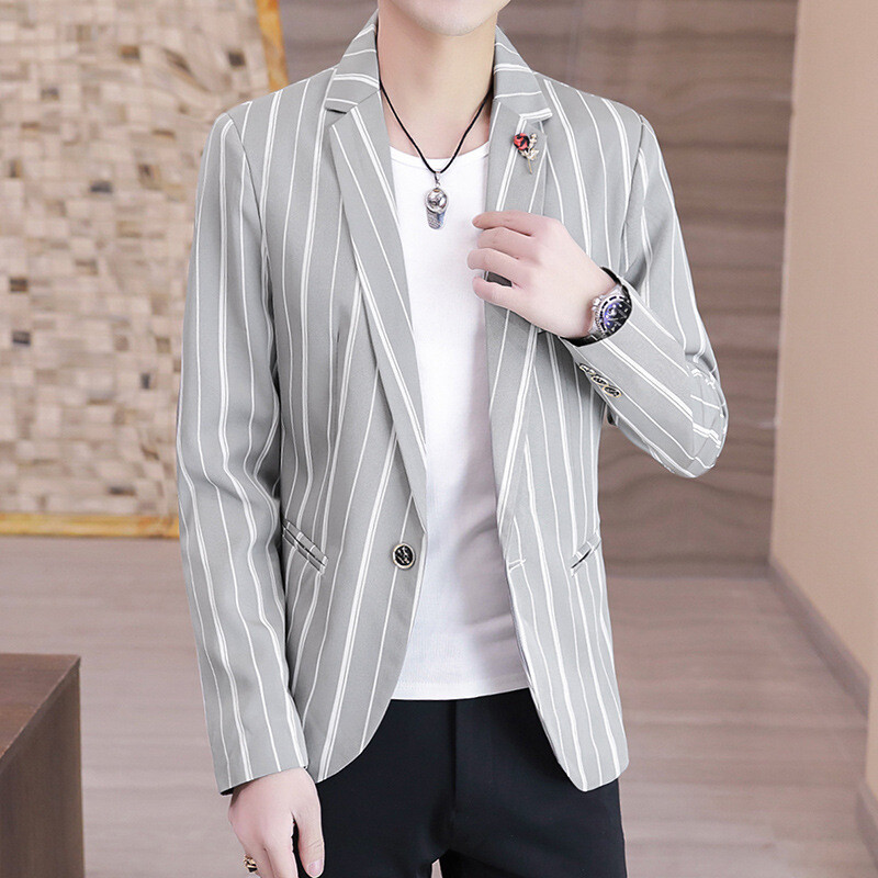 Striped Long Sleeve Men`s Suit ., Spring and Autumn, Korean Style, Youth Casual Jacket, Fashionable, Handsome, Slim Small Suit