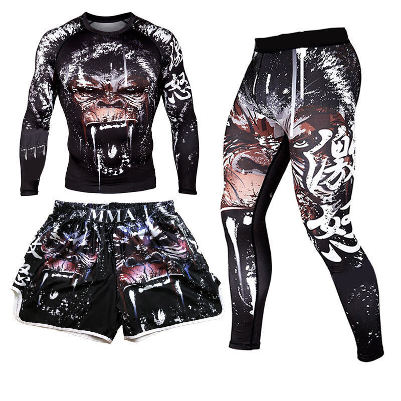 Harisnyák Edzésruha Muay Thai Fighting Sanda Vegyes Harcművészet Kopásgátló Kompressziós Nadrág Hosszú ujjú Gyorsan száradó edzőtermi ruhák