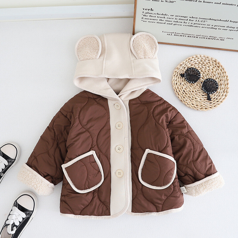 Îmbrăcăminte nouă transfrontalieră pentru copii, căptușită cu bumbac, îmbrăcăminte pentru copii, jachetă caldă din bumbac, umplută manual, cu guler mare din piele, cu căptușeală din bumbac.