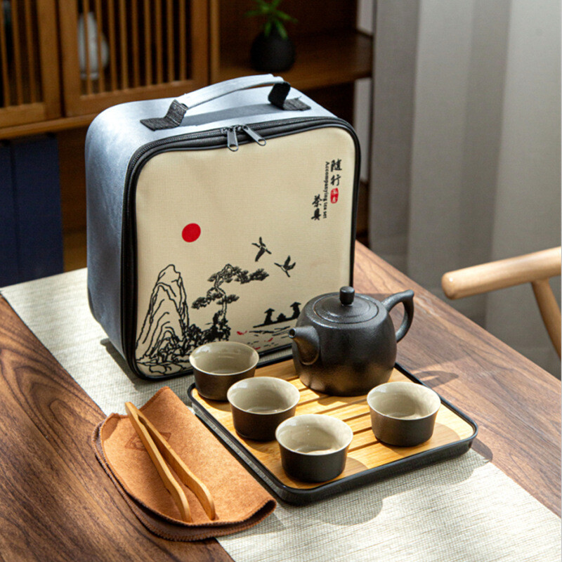 Kelioninis arbatos rinkinys Keraminis greitas puodelis Vienas puodas Keturių puodelių arbatos rinkinys Keraminis lauko suvenyras Patogus triušio metų arbatos rinkinys