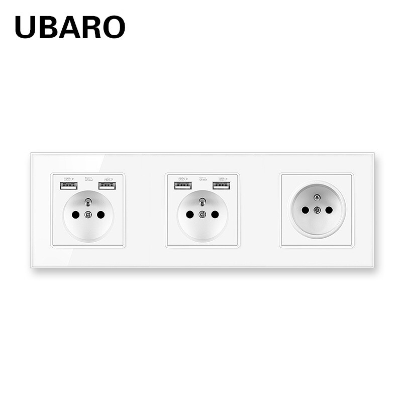 Shenzhen Vanjska trgovina Tip 258 Francuska standardna zidna utičnica skrivena 16A ploča od kaljenog stakla USB za kućanstvo 