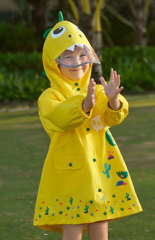 koku bērnu lietusmētelis zēniem un meitenēm ūdensizturīgs pončo lietus necaurlaidīgs apģērbs bērnudārza mazulim ar skolas somu mazā dinozaura kostīms