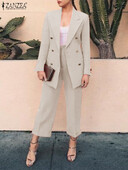 Ținute pentru femei Îmbrăcăminte de lucru supradimensionate Seturi de costume ZANZEA Office Lady 2BUC Seturi formale Blazer cu mâneci lungi și pantaloni de costum