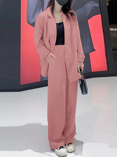 Ținute pentru femei Îmbrăcăminte de lucru supradimensionate Seturi de costume ZANZEA Office Lady 2BUC Seturi formale Blazer cu mâneci lungi și pantaloni de costum