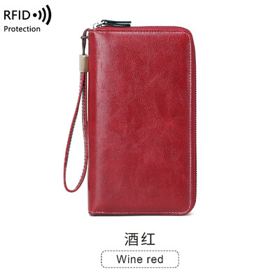 Γυναικείο μακρύ πορτοφόλι RFID Blocking PU Δερμάτινη κάρτα θήκη Συμπλέκτης Πορτοφόλι νομισμάτων Θηλυκό πορτοφόλι Θήκη κάρτας Lady Vintage Clutch