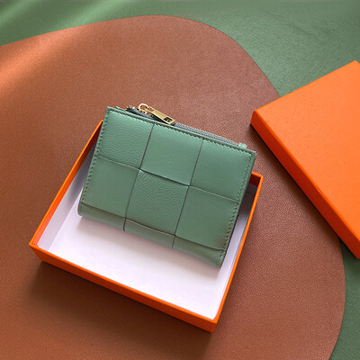 Portofel scurt pentru femei, țesute la modă, din piele naturală, portmoneu funcțional, pliabil, genți pentru bani, pentru femei șic, mici, suporturi de carduri multiple