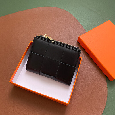 Portofel scurt pentru femei, țesute la modă, din piele naturală, portmoneu funcțional, pliabil, genți pentru bani, pentru femei șic, mici, suporturi de carduri multiple