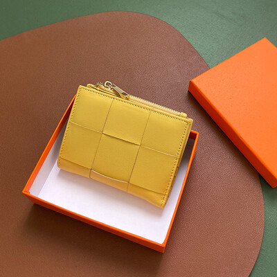 Portofel scurt pentru femei, țesute la modă, din piele naturală, portmoneu funcțional, pliabil, genți pentru bani, pentru femei șic, mici, suporturi de carduri multiple