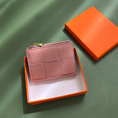 Portofel scurt pentru femei, țesute la modă, din piele naturală, portmoneu funcțional, pliabil, genți pentru bani, pentru femei șic, mici, suporturi de carduri multiple