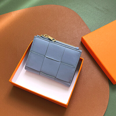 Portofel scurt pentru femei, țesute la modă, din piele naturală, portmoneu funcțional, pliabil, genți pentru bani, pentru femei șic, mici, suporturi de carduri multiple