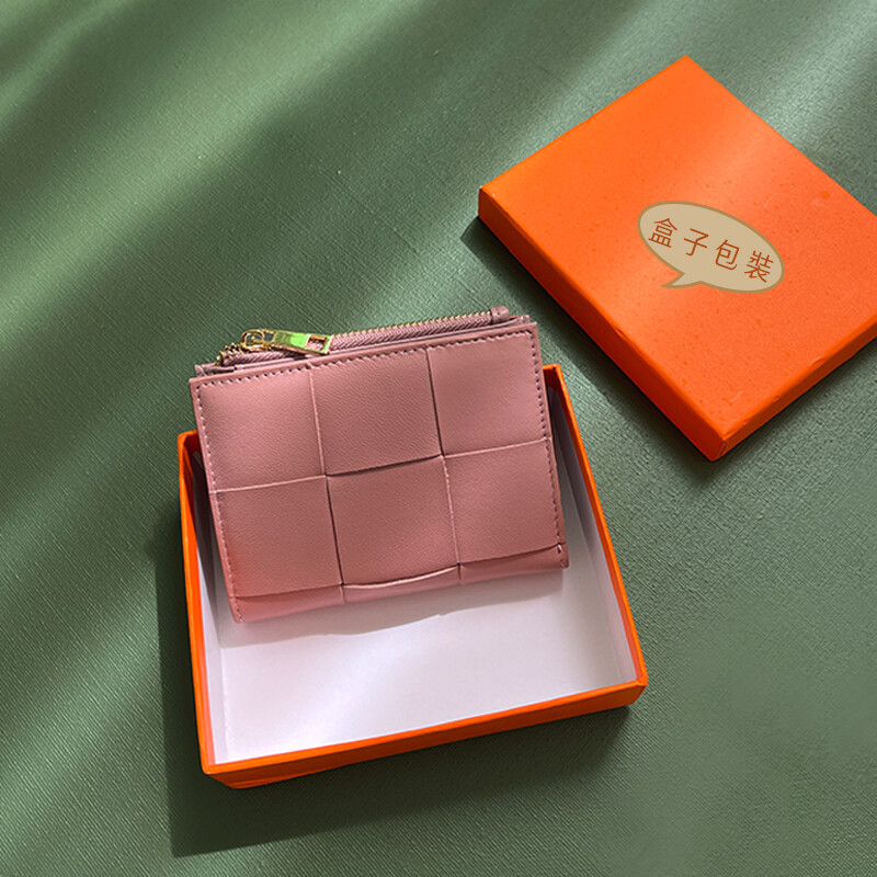 Portofel scurt pentru femei, țesute la modă, din piele naturală, portmoneu funcțional, pliabil, genți pentru bani, pentru femei șic, mici, suporturi de carduri multiple