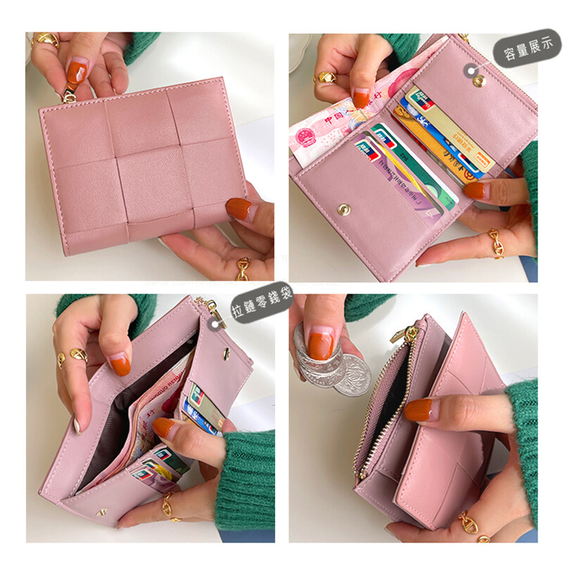 Portofel scurt pentru femei, țesute la modă, din piele naturală, portmoneu funcțional, pliabil, genți pentru bani, pentru femei șic, mici, suporturi de carduri multiple
