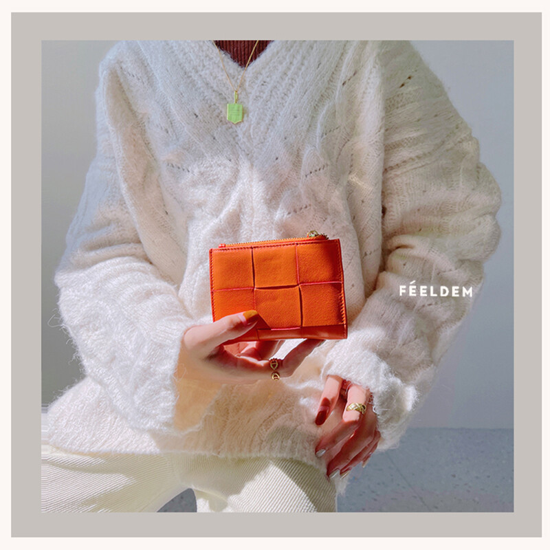 Portofel scurt pentru femei, țesute la modă, din piele naturală, portmoneu funcțional, pliabil, genți pentru bani, pentru femei șic, mici, suporturi de carduri multiple