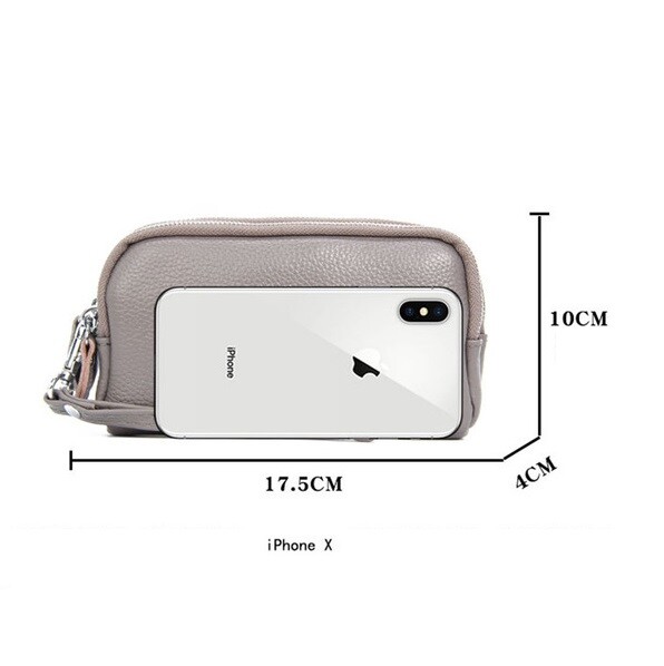 NIGEDU Dugački ženski novčanik od prave kože, 3 sloja, torba na narukvici s patentnim zatvaračem, torbica za novčiće velikog kapaciteta, crna torbica za mobitel