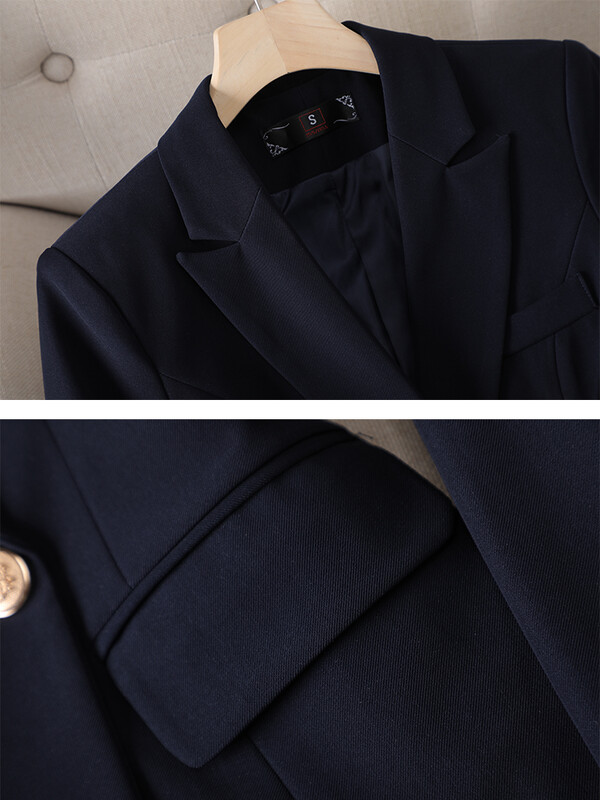 Pelēks, melns, zils, balts modes sieviešu bikškostīms ar garām piedurknēm, masīvs sieviešu žakete un bikses, formāls 2 daļīgs komplekts rudens ziemai