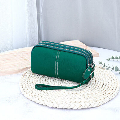 Ženski novčanik od kravlje kože, prava koža, 3 sloja, torbica s narukvicom s patentnim zatvaračem, torbica za novčiće, držač kreditne kartice, torbica za mobilni telefon