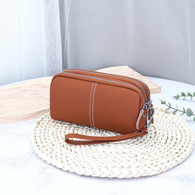 Ženski novčanik od kravlje kože, prava koža, 3 sloja, torbica s narukvicom s patentnim zatvaračem, torbica za novčiće, držač kreditne kartice, torbica za mobilni telefon