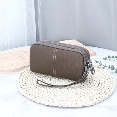 Ženski novčanik od kravlje kože, prava koža, 3 sloja, torbica s narukvicom s patentnim zatvaračem, torbica za novčiće, držač kreditne kartice, torbica za mobilni telefon