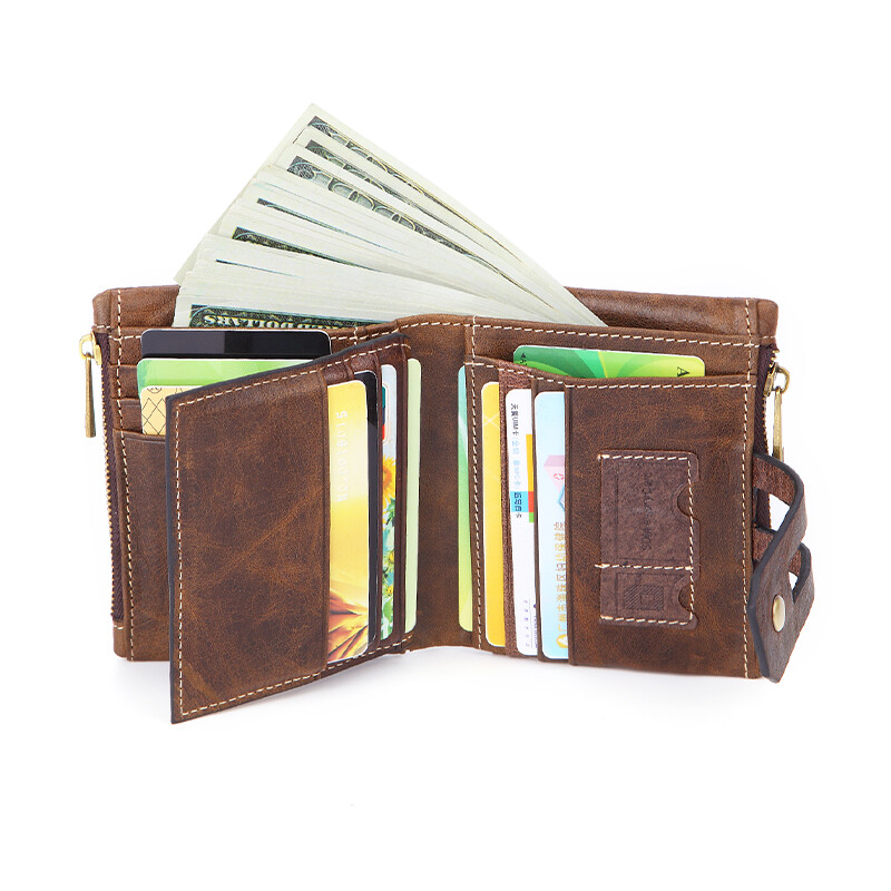 Portofel de damă din piele naturală Suport pentru carduri multiple cu blocare RFID cu buzunar pentru telefon mobil Cadouri de Ziua Mamei