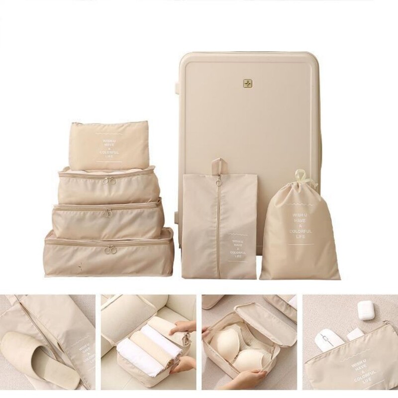 Set de 7 containere de depozitare pentru articole de toaletă și geantă de machiaj, valiză, îmbrăcăminte, pantofi, organizator pentru lenjerie intimă