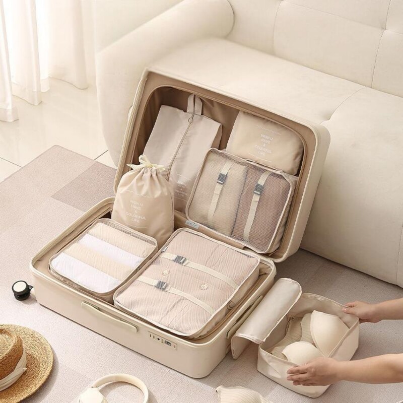 Set de 7 containere de depozitare pentru articole de toaletă și geantă de machiaj, valiză, îmbrăcăminte, pantofi, organizator pentru lenjerie intimă