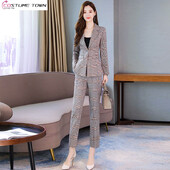 Žensko odijelo za proljeće i ljeto 2023., nova korejska verzija, uski karirani kaput u zapadnom stilu, dvodijelni set ležernih hlača za starenje