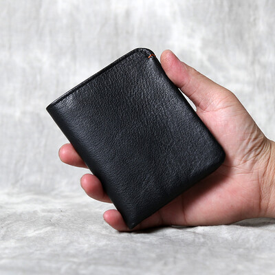 Novčanik od prave kože Muški kratki, ručno rađen gornji sloj goveđe kože, retro, ležeran, svestran, ultratanak novčanik