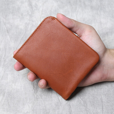 Novčanik od prave kože Muški kratki, ručno rađen gornji sloj goveđe kože, retro, ležeran, svestran, ultratanak novčanik