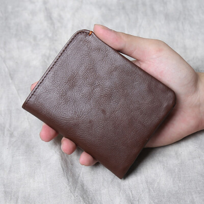 Novčanik od prave kože Muški kratki, ručno rađen gornji sloj goveđe kože, retro, ležeran, svestran, ultratanak novčanik