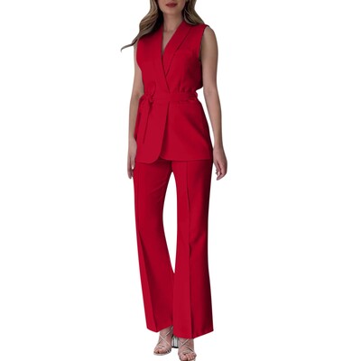 Chic dvodijelni ženski prsluk s detaljima na gumbe s preklopom i krojenim hlačama Svestrana odjeća za posao i sofisticirana