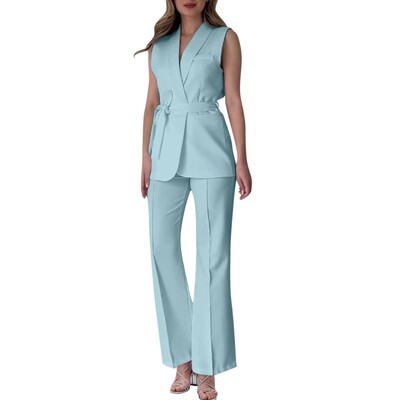 Chic dvodijelni ženski prsluk s detaljima na gumbe s preklopom i krojenim hlačama Svestrana odjeća za posao i sofisticirana