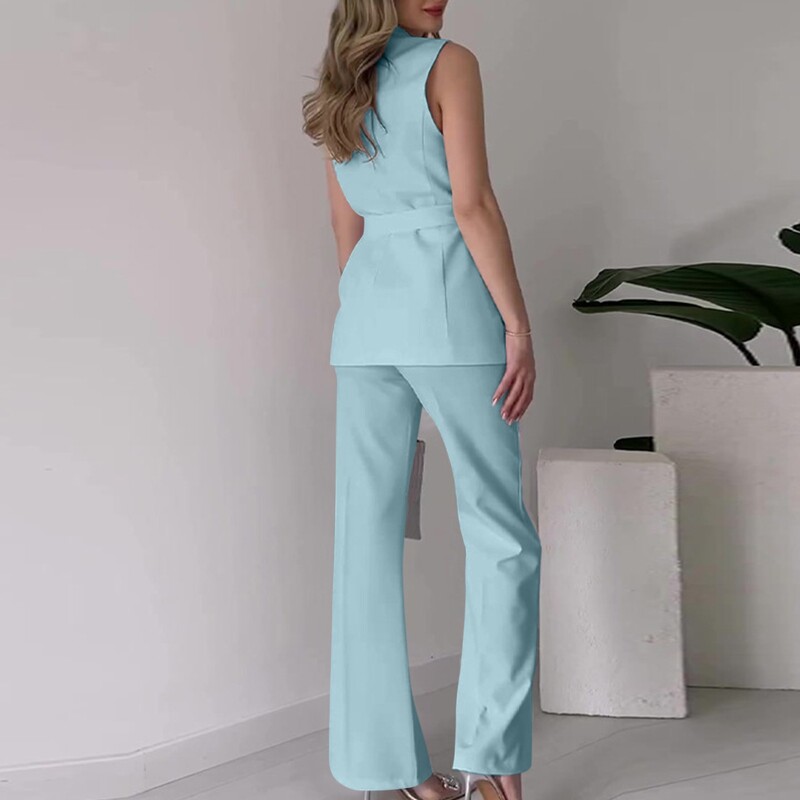 Chic dvodijelni ženski prsluk s detaljima na gumbe s preklopom i krojenim hlačama Svestrana odjeća za posao i sofisticirana