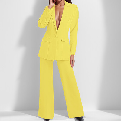 Costume cu pantaloni de toamnă pentru femei Set 2 piese Costum cu mâneci lungi Pantaloni temperameni Jachetă Îmbrăcăminte Manta de afaceri Costum cu pantaloni cu picioare drepte pentru femei