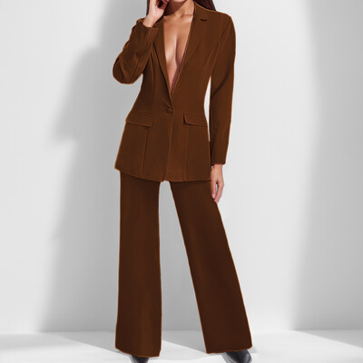 Costume cu pantaloni de toamnă pentru femei Set 2 piese Costum cu mâneci lungi Pantaloni temperameni Jachetă Îmbrăcăminte Manta de afaceri Costum cu pantaloni cu picioare drepte pentru femei