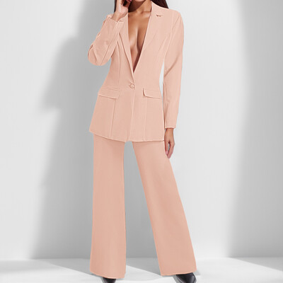 Costume cu pantaloni de toamnă pentru femei Set 2 piese Costum cu mâneci lungi Pantaloni temperameni Jachetă Îmbrăcăminte Manta de afaceri Costum cu pantaloni cu picioare drepte pentru femei